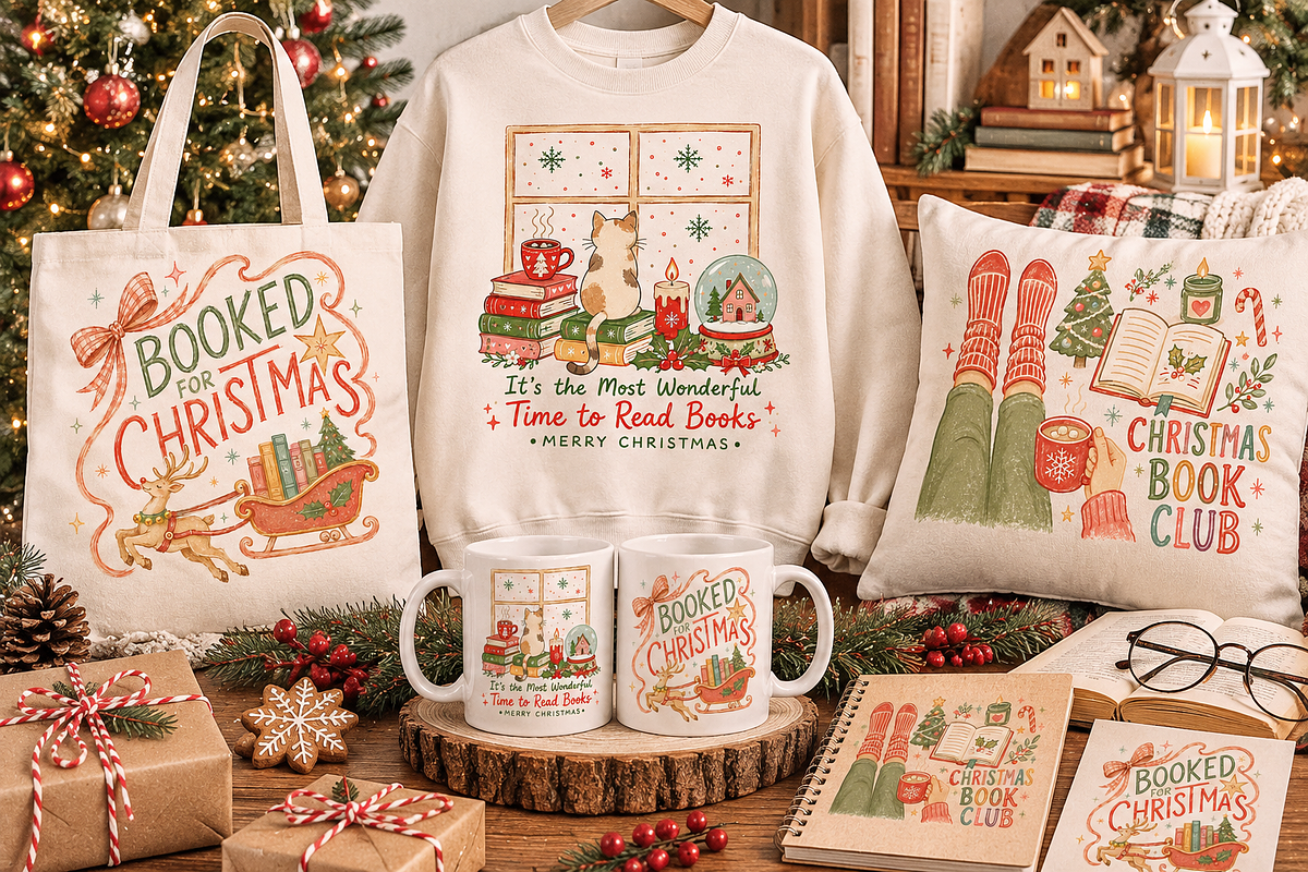 Retro Bookish Christmas Png Bundle, an Object Graphic by Daisy Design (Photo 9 of 11)