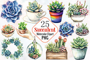 Succulent Watercolor Cliparts, an Illustration by RobertsArt (Thumbnail 1 of 7)