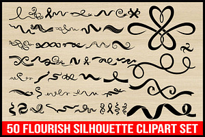 50 Flourish Silhouette Clipart Set, an Illustration by yasushie