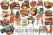 Watercolor Hello Autumn Clipart, an Illustration by OK Design (Thumbnail 1 of 5)