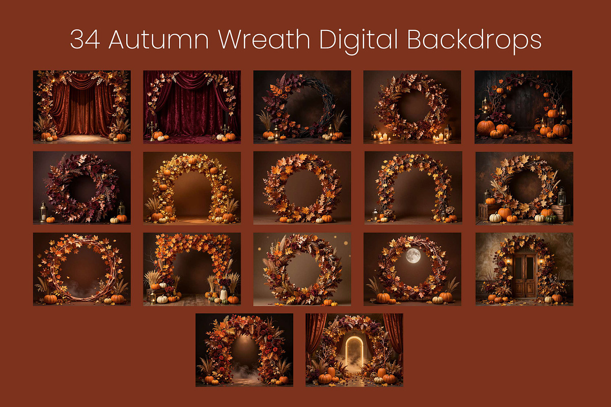 34 Autumn Wreath Digital Backdrops, a Background Graphic by 3Motional (Photo 9 of 18)