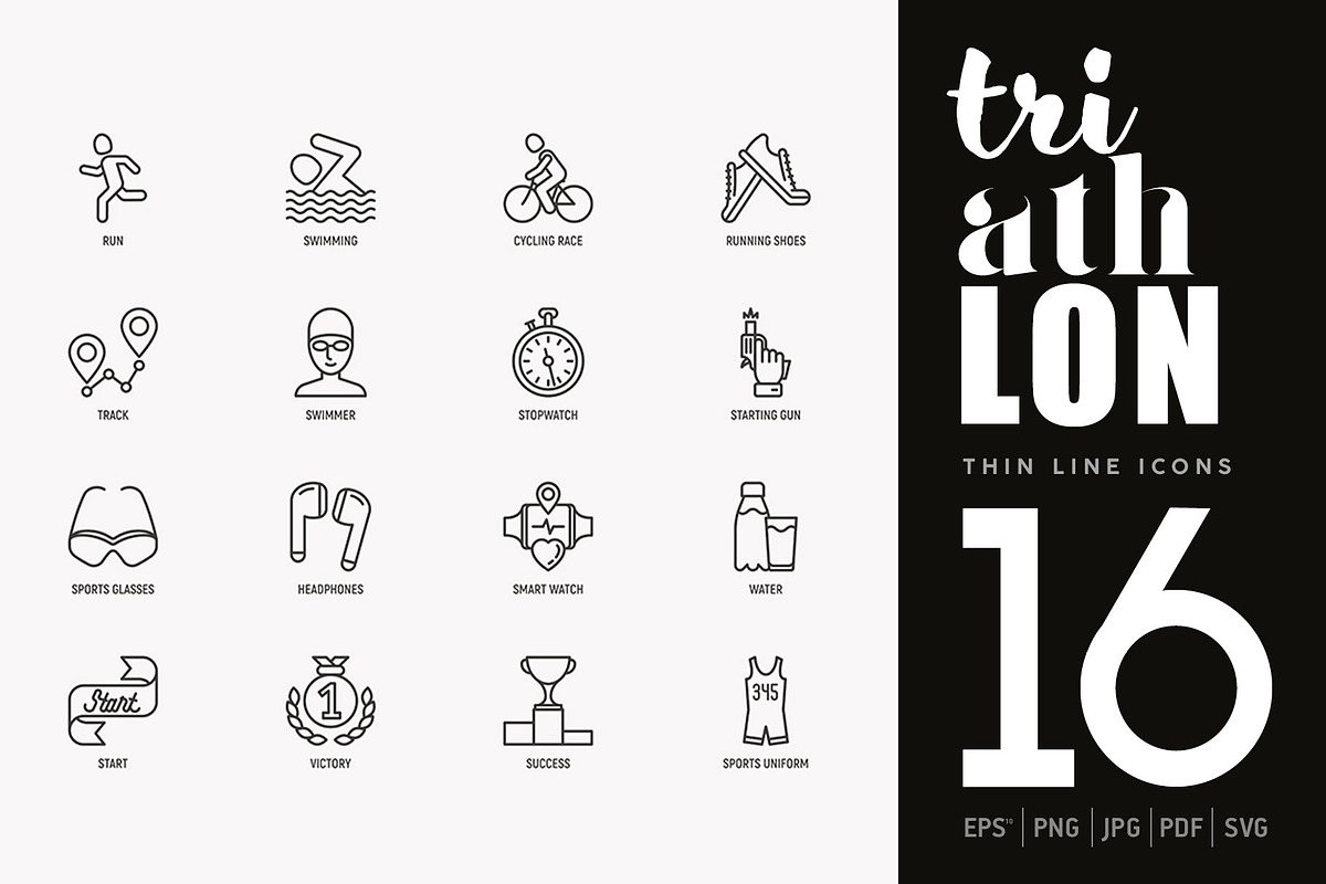 Triathlon | 16 Thin Line Icons Set, an Outline Icon by Alex Blogoodf (Photo 1 of 11)