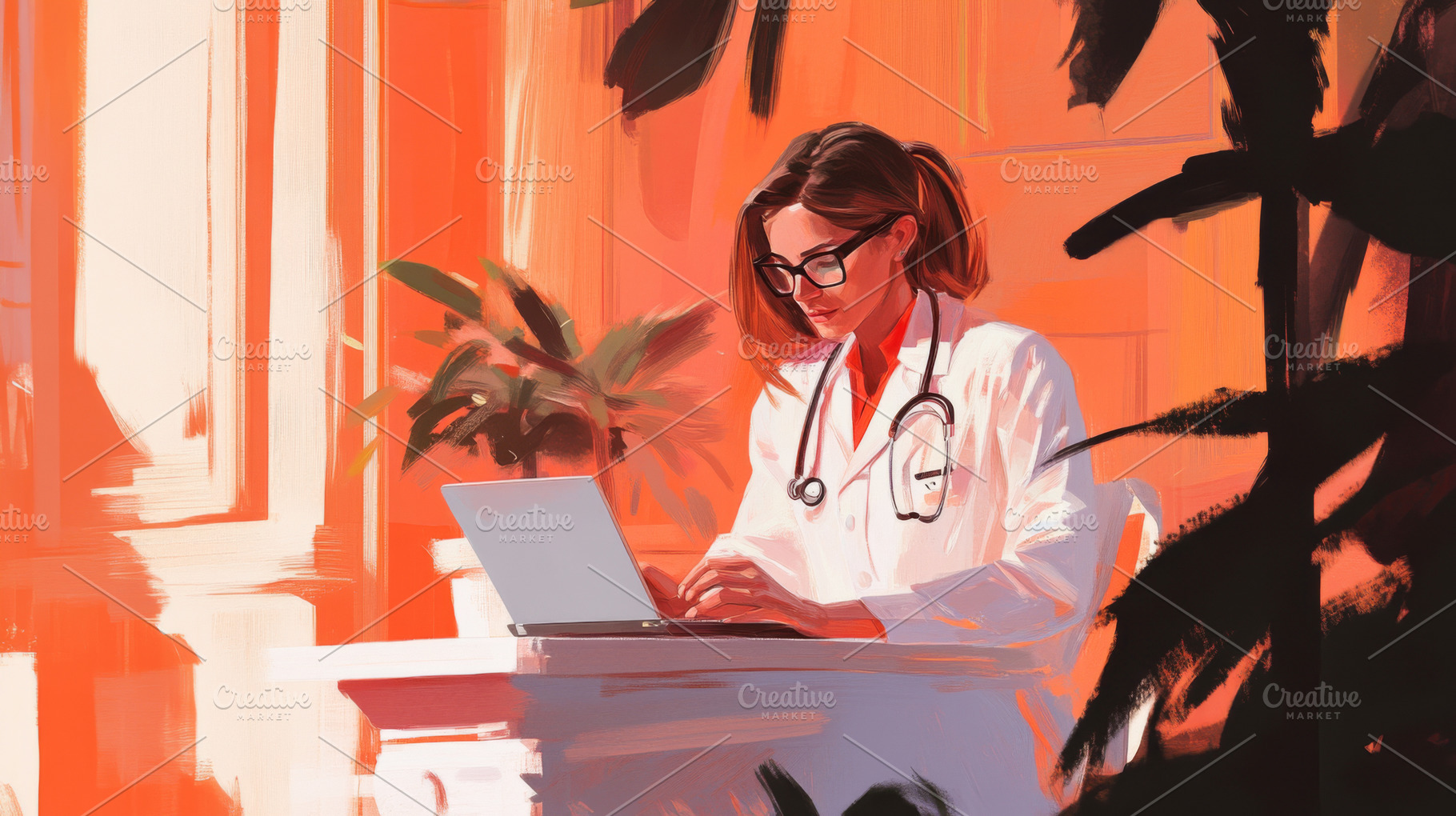 Middle age latin female doctor worki, a Photo by Dvoevnore photos