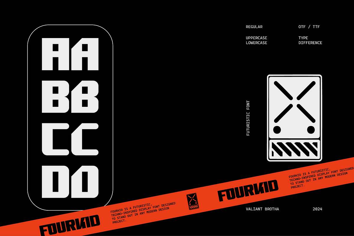 VB Fourkid - Futuristic Font, a Sans Serif Font by VALIANTBROTHA (Photo 6 of 9)