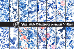 Blue White Chinoiserie Pattern, a Pattern Graphic by Black Bird Studio