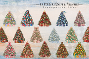 Hand Painted Christmas Tree Bundle, a Seasonal Illustration by Ink Gallery (Thumbnail 2 of 11)