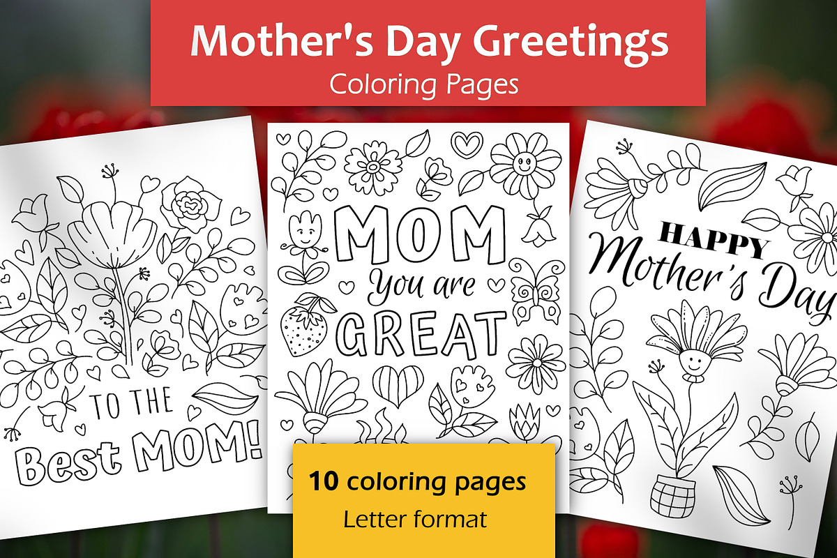 Mother's Day Greeting Coloring Pages, an Illustration by ChristinaDesigns (Photo 1 of 5)
