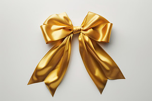 Golden satin ribbon bow on white background, an Abstract Photo by AlyaAnd