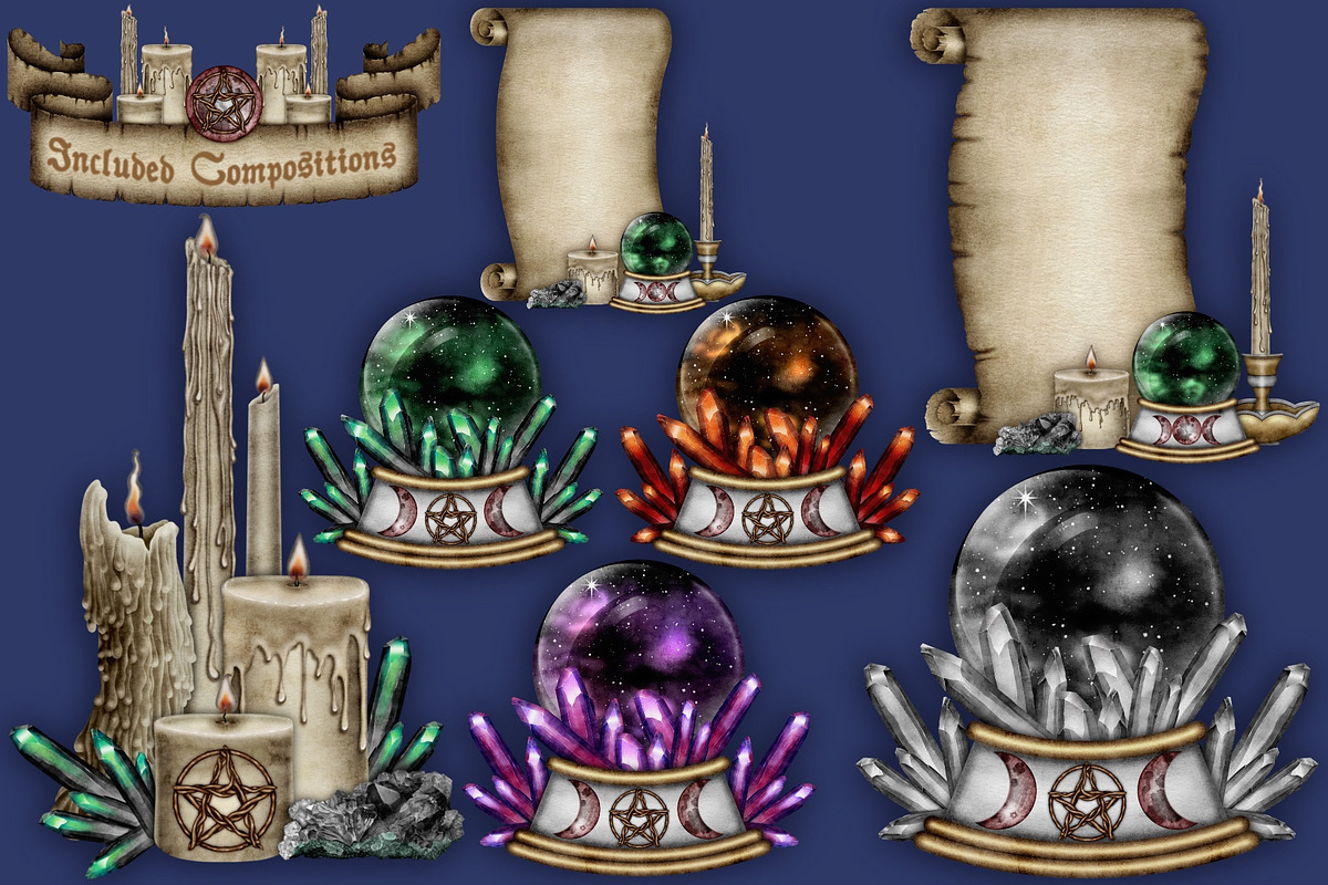Crystal Magic, Dark clip art set., a Seasonal Illustration by Happy Sloth Graphics (Photo 12 of 18)