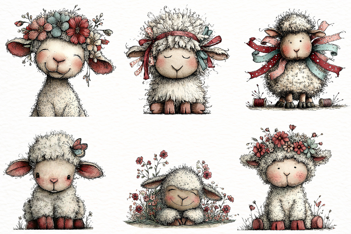 Whimsical spring sheep Clipart, an Illustration by Designworld (Photo 3 of 8)