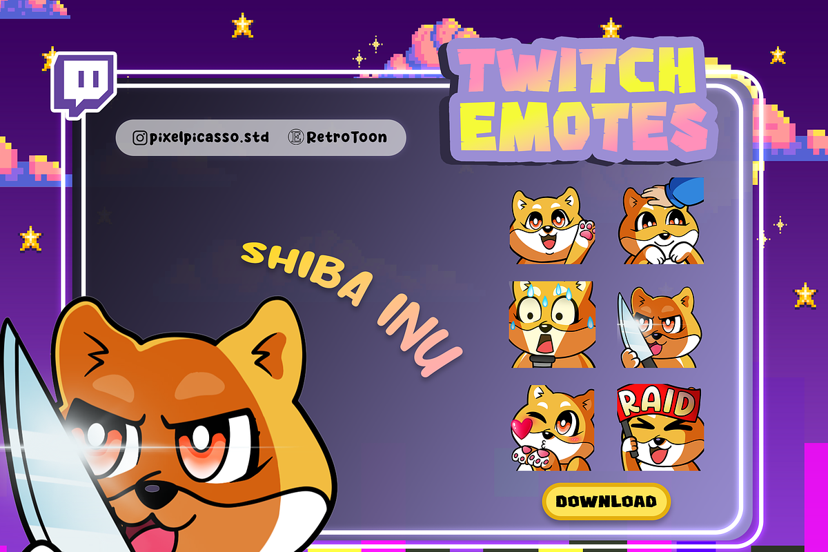 Shiba Inu Twitch Emotes, an Emoji Icon by Pixel Picasso Studio (Photo 1 of 5)
