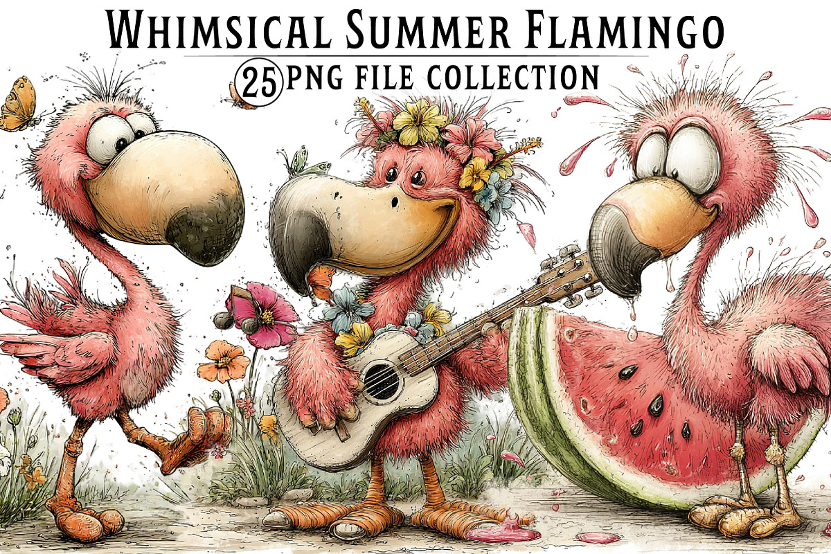 Whimsical Summer Flamingo Clipart, an Illustration by Dream Creation (Photo 1 of 6)