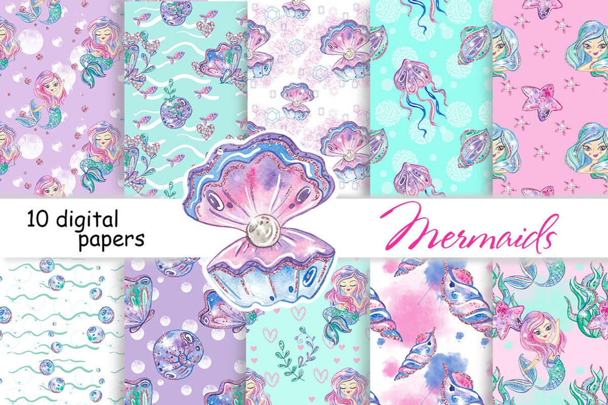 Mermaid Pattern, a Pattern Graphic by GlamArtZhanna (Photo 1 of 3)