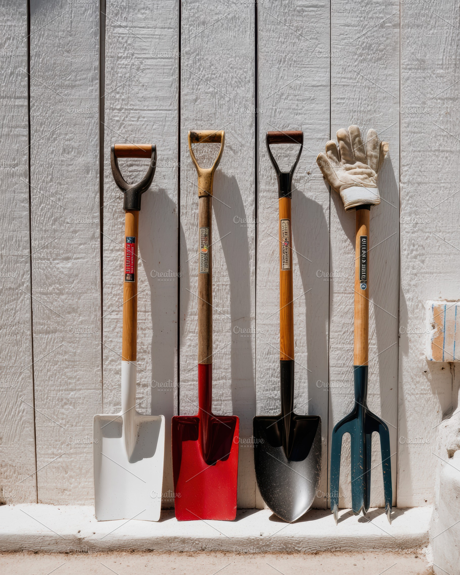 Summer tools hanging on wooden wall, a Business Photo by Virgo Studio