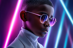 Stylish boy showcasing impressive dance moves against vibrant neon lights, a Beauty & Fashion Photo by AlyaAnd