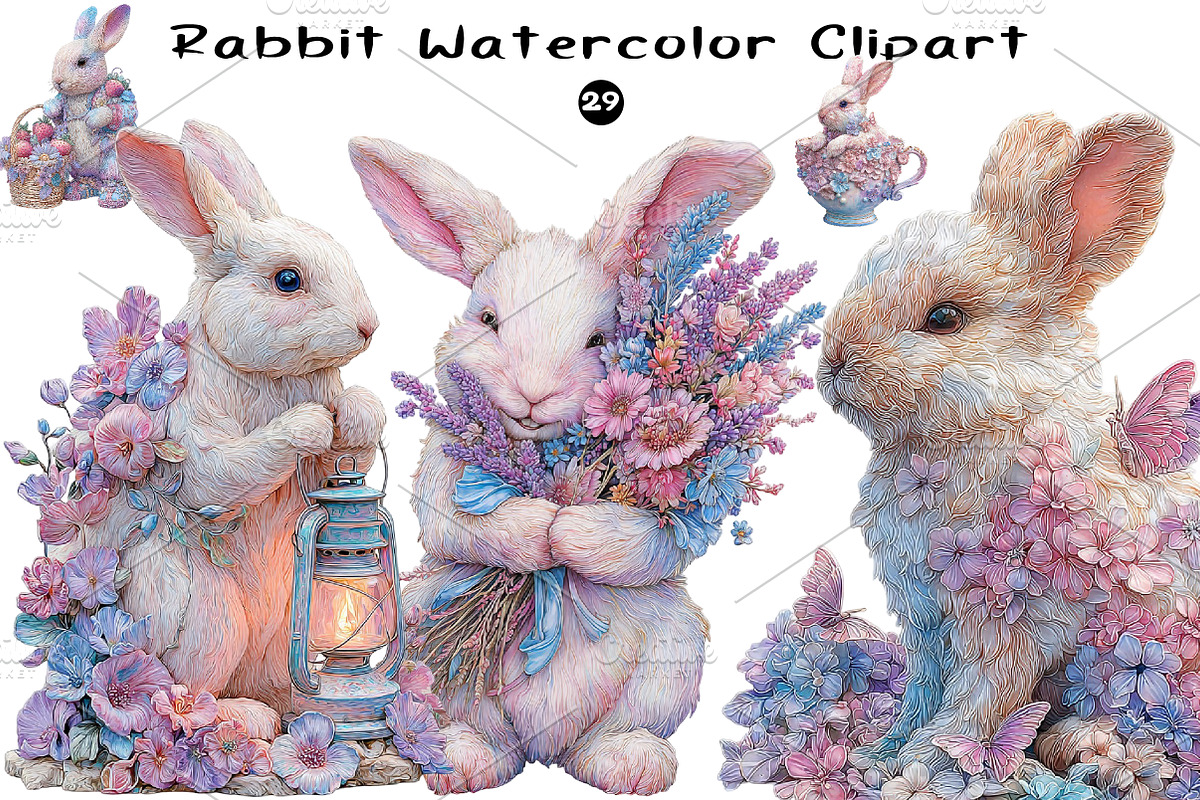 Rabbit Watercolor Clipart, a Seasonal Illustration by CreationArt (Photo 1 of 5)