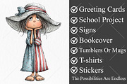 Whimsical 4th of July Girl Clipart, a Seasonal Illustration by Canvas Craft (Thumbnail 3 of 10)
