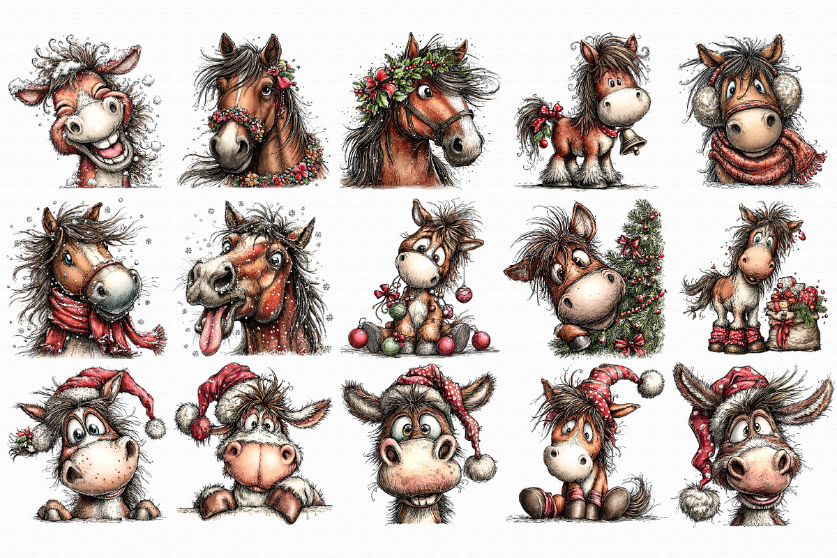 Funny Christmas Horses Clipart, an Illustration by Libby Wishes (Photo 2 of 7)