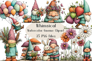 Watercolor Whimsical Gnome Clipart, a Seasonal Illustration by Creative Art