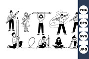Kids With Giant Pencil SVG Set, an Illustration by designvectx (Thumbnail 1 of 3)