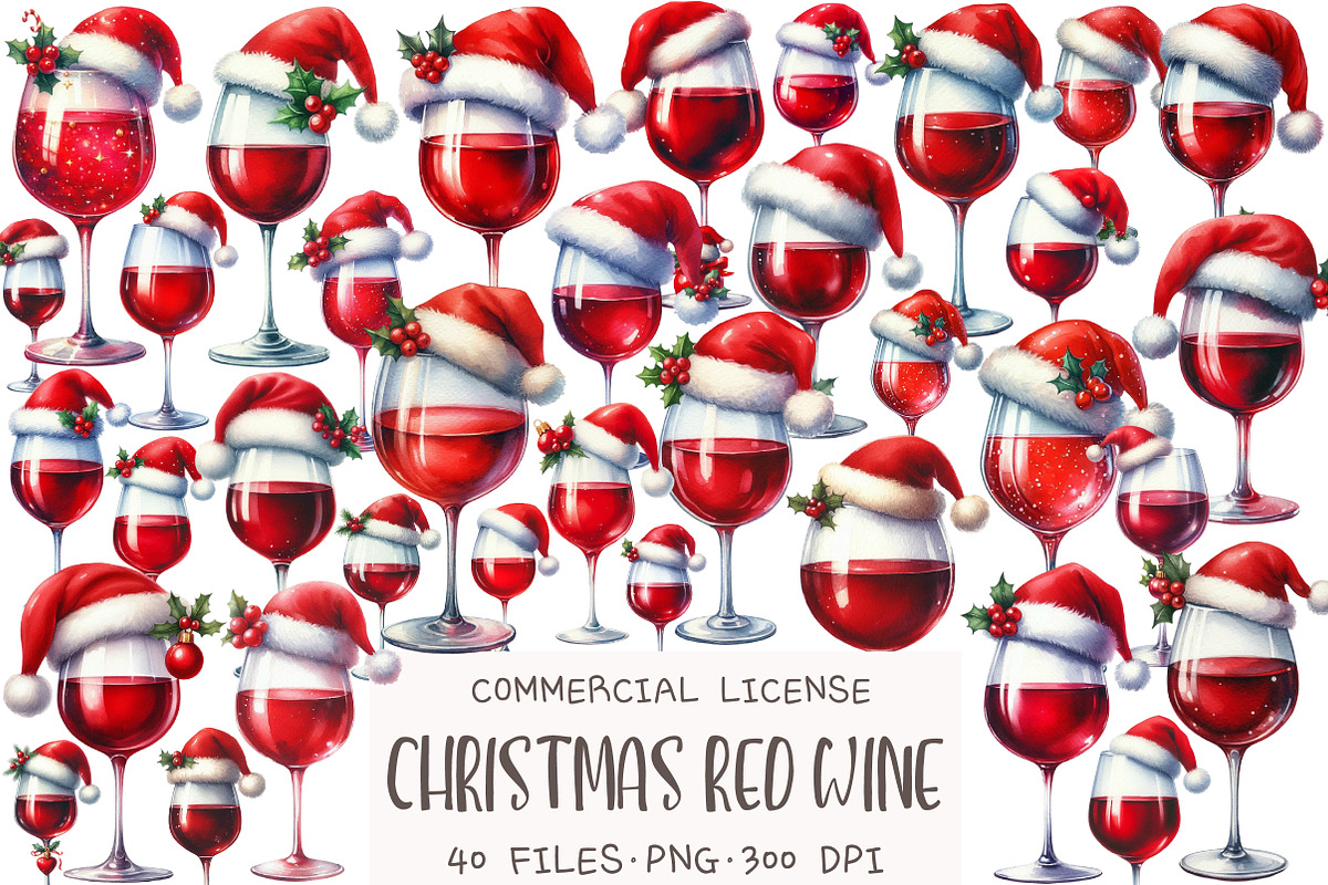 Christmas Red Wine Clipart, an Illustration by OK Design (Photo 1 of 5)