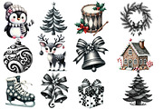 Black and White Christmas Clipart, an Illustration by Designworld (Thumbnail 3 of 5)