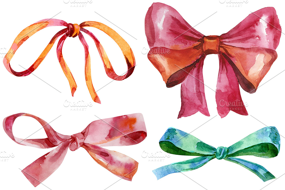 Watercolor bows, a Decorative Illustration by Watercolor fantasy (Photo 4 of 5)