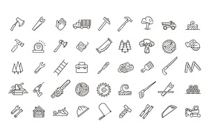 Logging, Sawmill Line Icons, an Object Illustration by Tettygreen