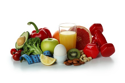 Healthy lifestyle accessories isolated on white background, a Food & Drink Photo by AtlasStudio PRO