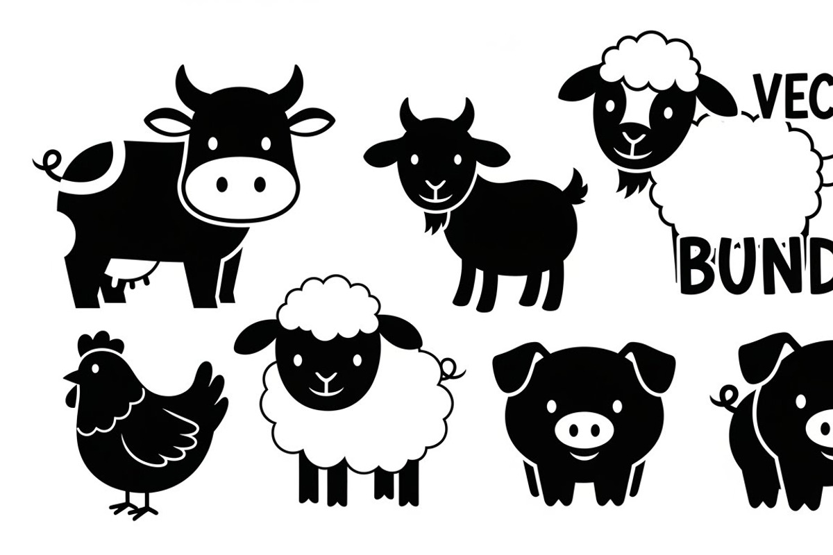 Cute Farm Animal Silhouette Bundle, an Illustration by hafijul (Photo 2 of 51)
