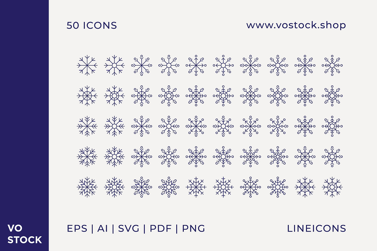50 Snowflakes Icons, an Outline Icon by vo.stock (Photo 2 of 6)