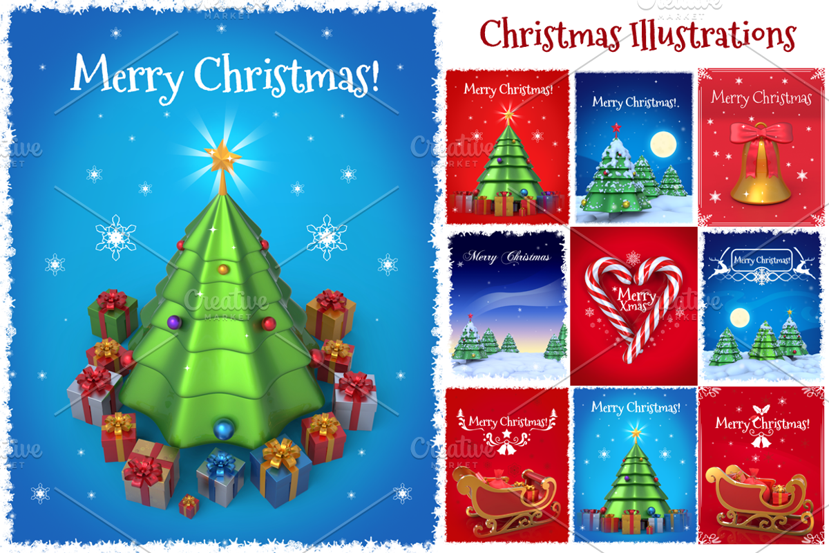 Merry Christmas Illustrations, a Decorative Illustration by pixaroma