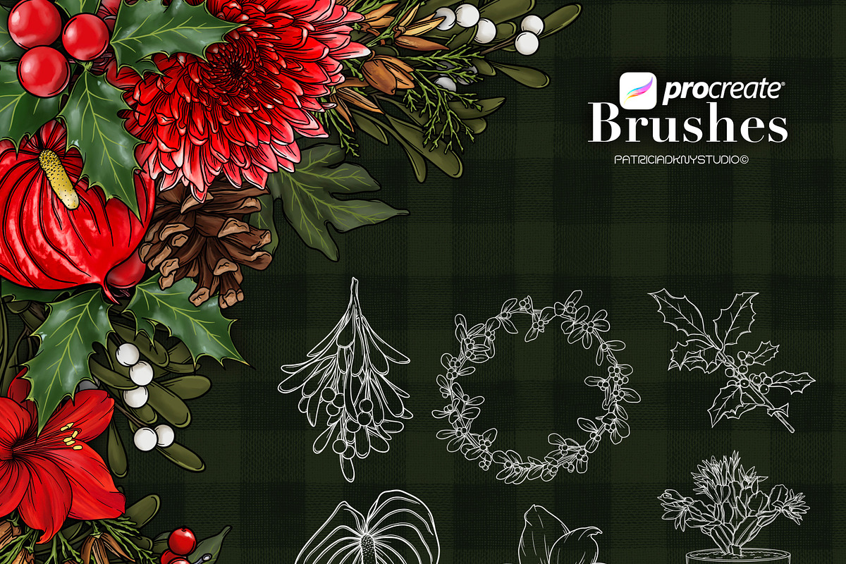 Winter plants brushes for Procreate, a Brush Add-On by PDknyStudio
