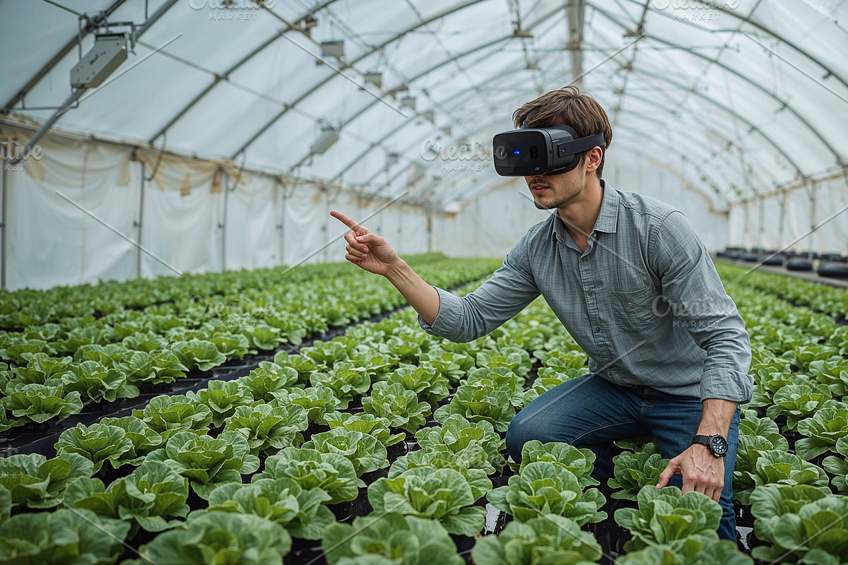 Kneeling man wearing VR headset, an Illustration by wavebreak