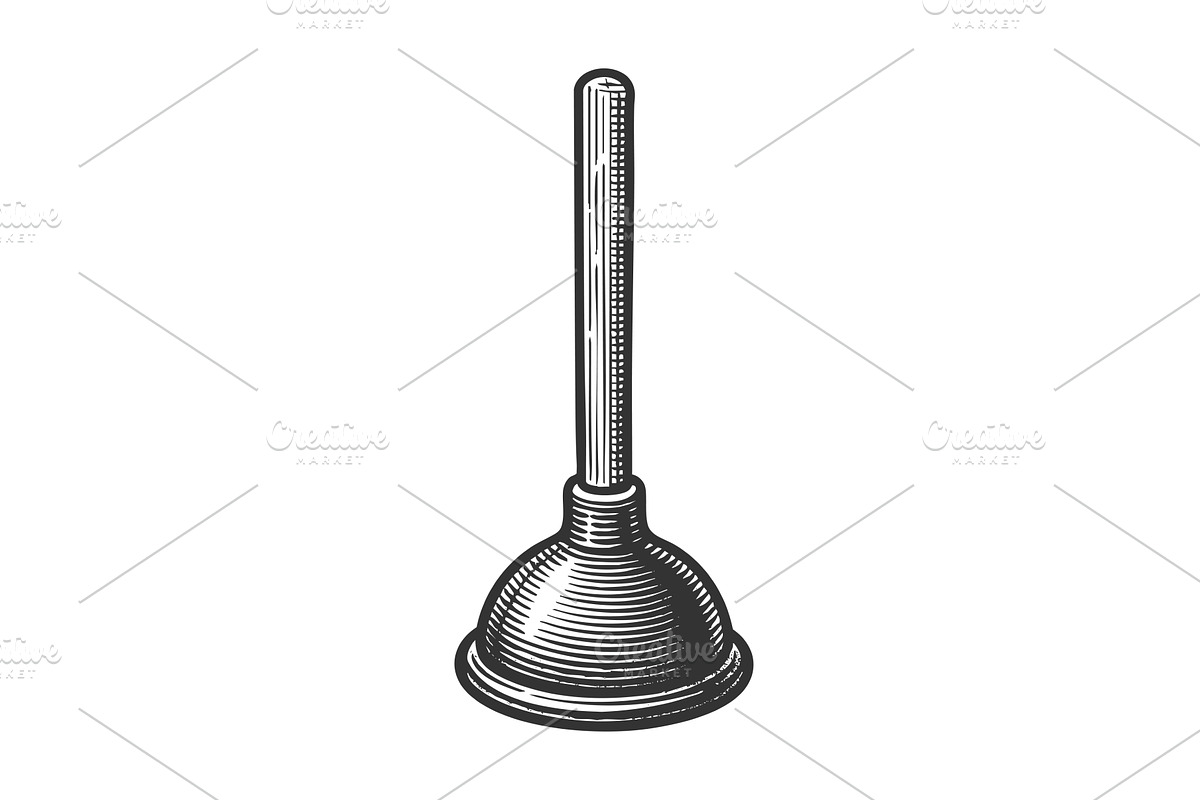 Plunger engraving sketch vector, an Object Illustration by AlexArt