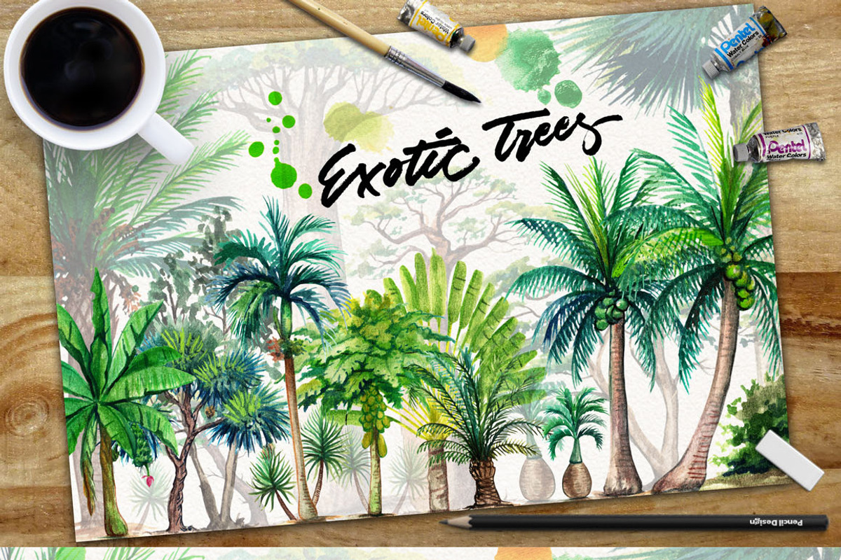 Watercolor Exotic Trees, an Illustration by Graphobia (Photo 11 of 11)