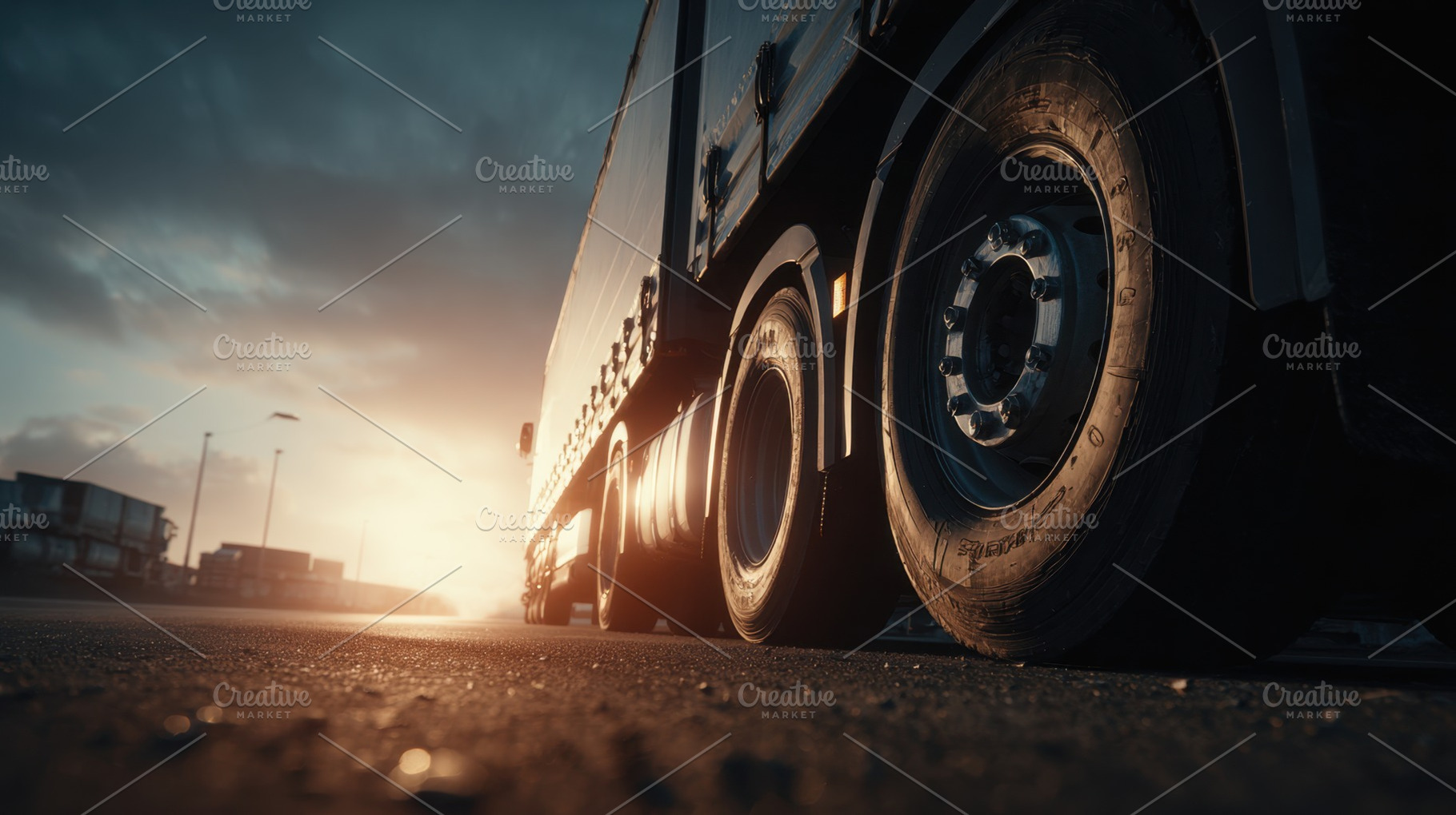 Truck parked on road at sunset, a Photo by Beautiful things