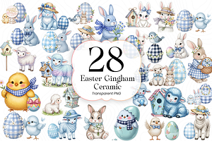 Easter Gingham Ceramic Clipart PNG.