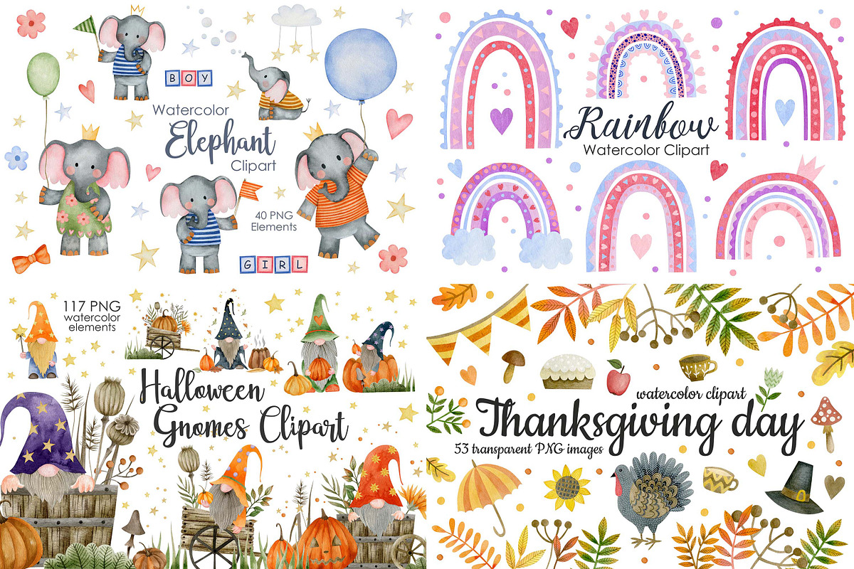 Watercolor Bundle 40 sets clipart., an Animal Illustration by Kira Konoshenko (Photo 10 of 12)