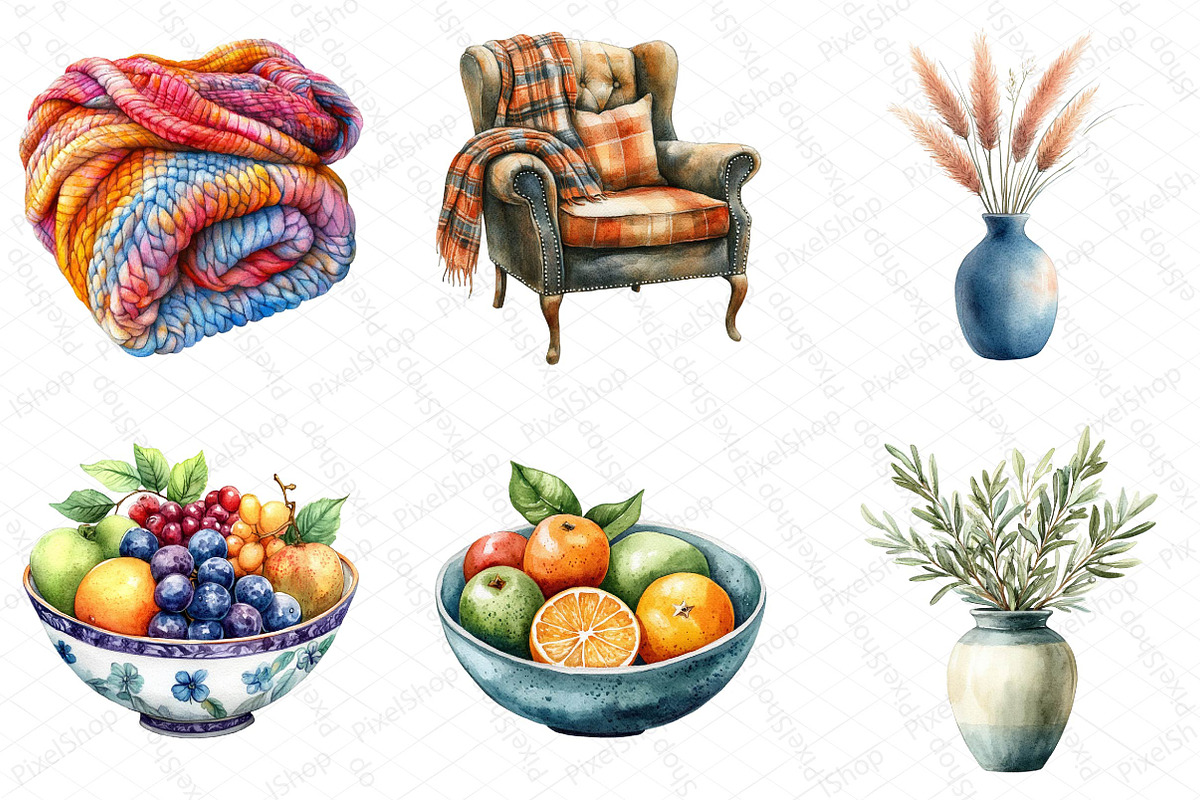 Watercolor Home Decor Clipart Bundle, an Illustration by DreamPrint404 (Photo 7 of 7)