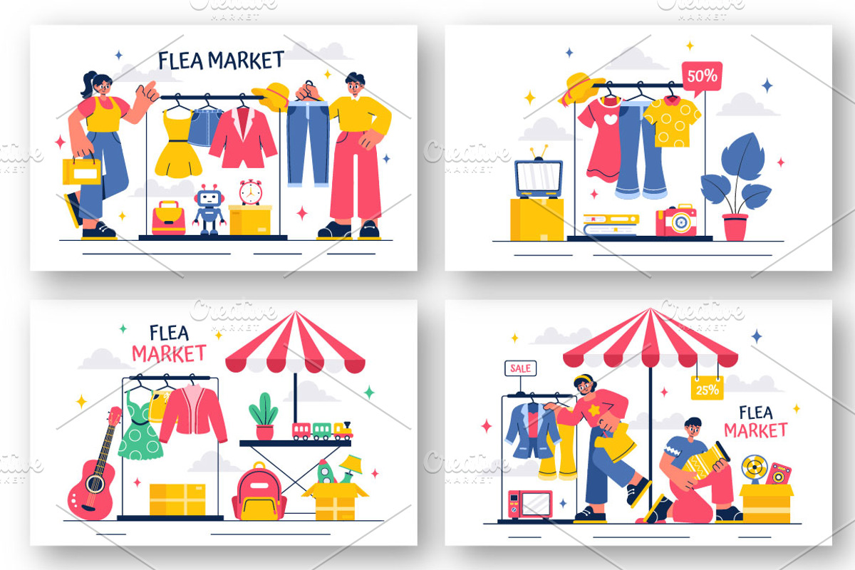 10 Flea Market Shopping Illustration, a Person Illustration by denayunebgt (Photo 3 of 4)