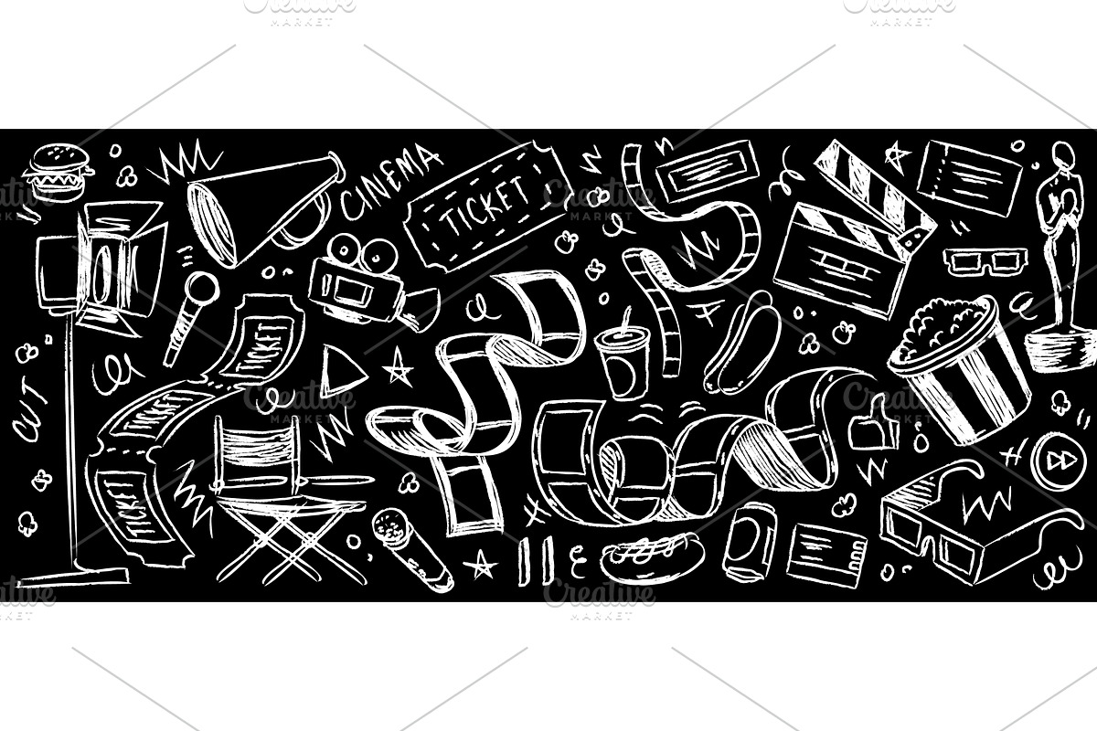 Cinema doodle set with hand drawn, an Object Illustration by art PVP - market