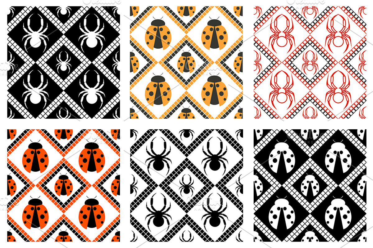 Set of Patterns with Insects, a Pattern Graphic by Valentain_Jevee