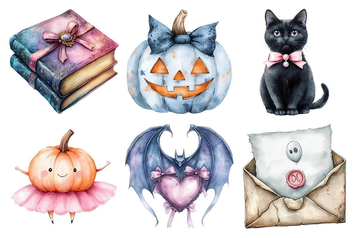 Watercolor Girly Halloween Clipart, an Illustration by Daily.Designs (Photo 3 of 5)