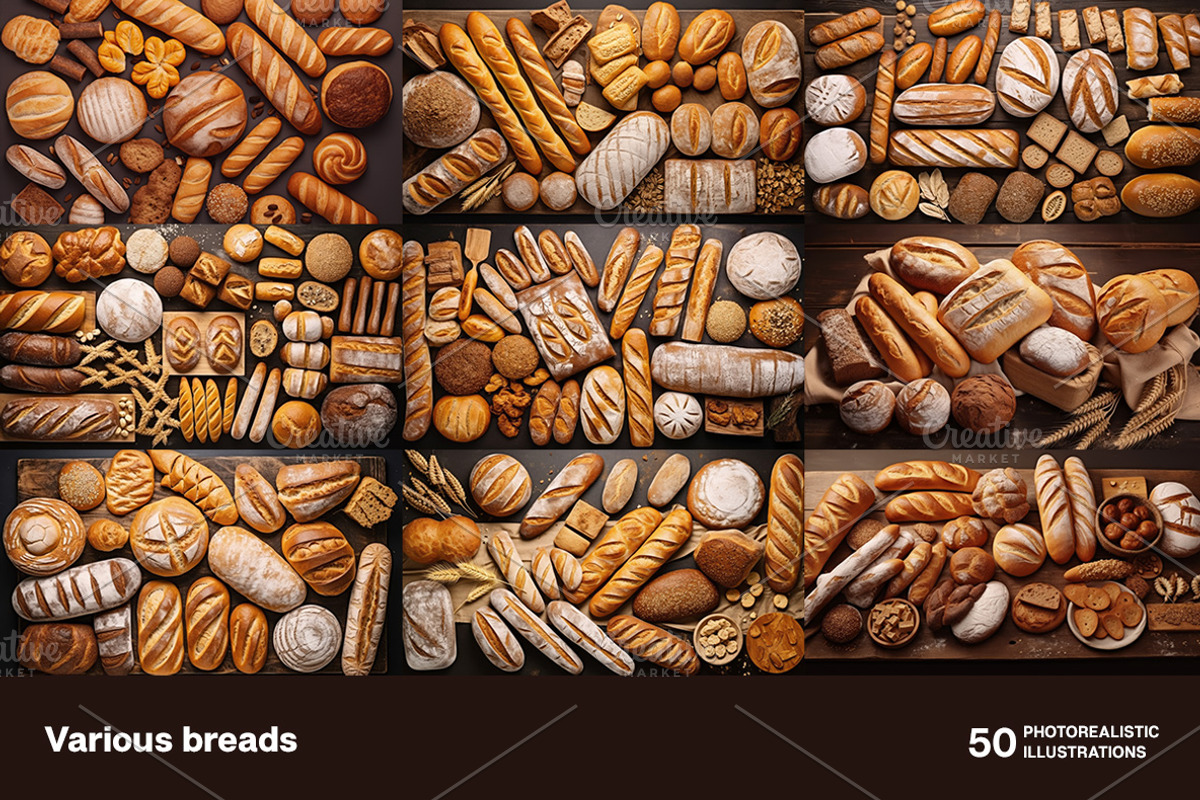 Various breads. 50 images, a Food & Drink Photo by Handmadefont (Photo 8 of 12)