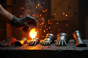 Blacksmith forging metal gauntlets, a Sports & Recreation Photo by Artonix