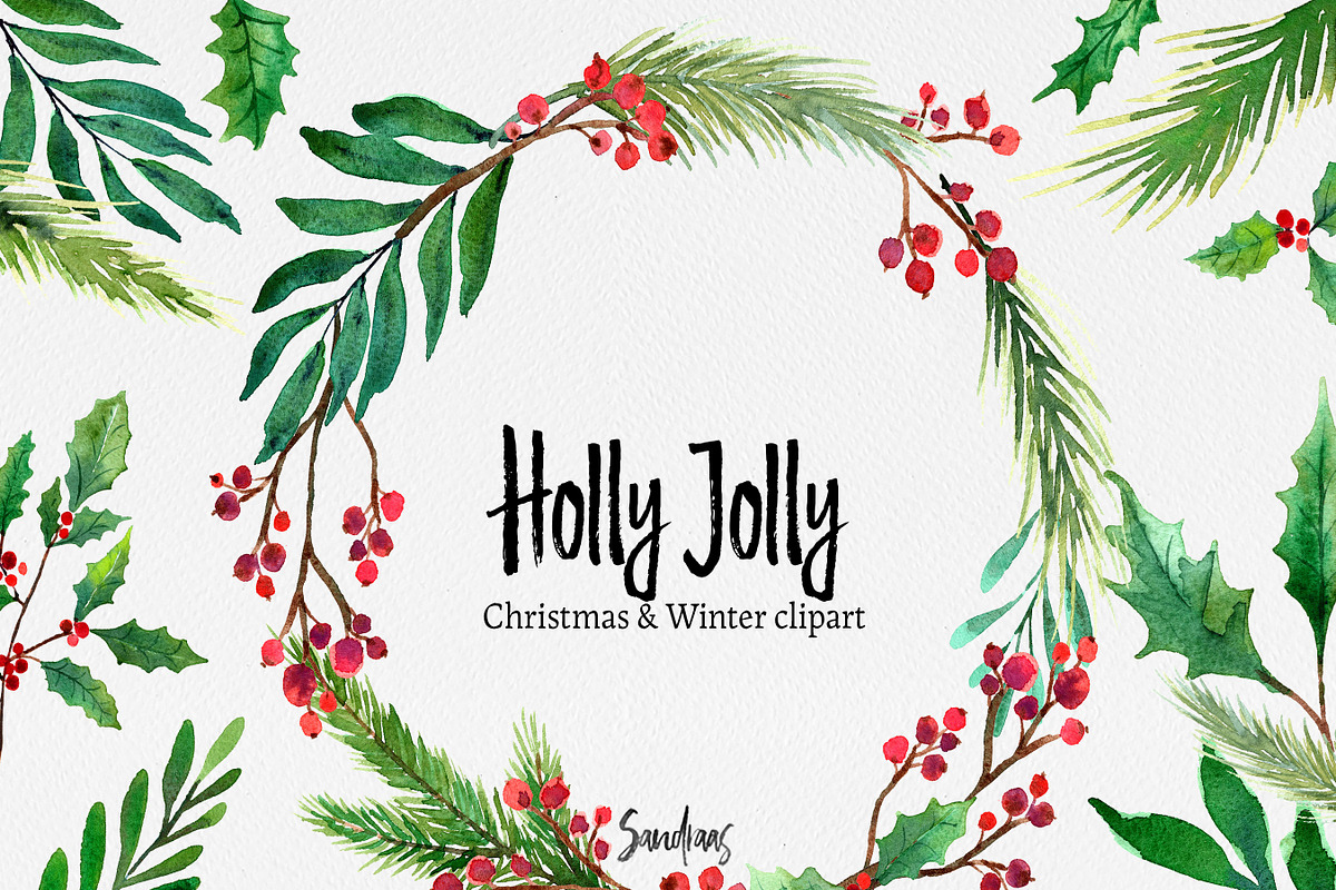 Christmas clip art: HOLLY JOLLY, an Illustration by SandraGraphicDesign (Photo 1 of 5)