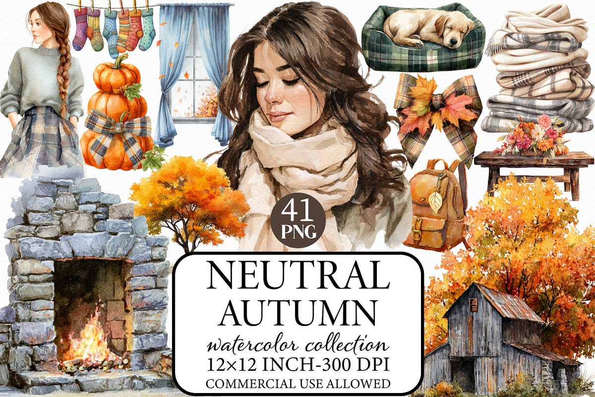 Watercolor Neutral Autumn Clipart, an Illustration by Libby Wishes (Photo 1 of 7)