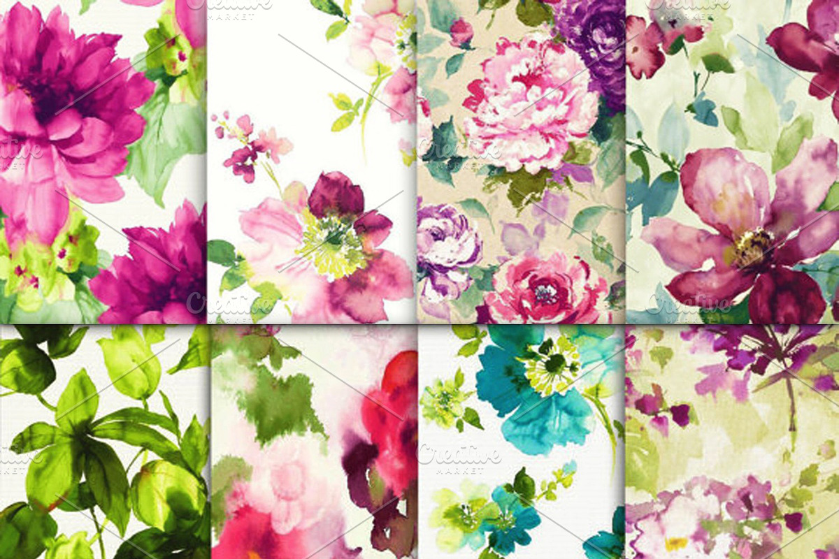 Watercolor floral & Peacock feathers, a Pattern Graphic by DidiArtWorld (Photo 1 of 6)