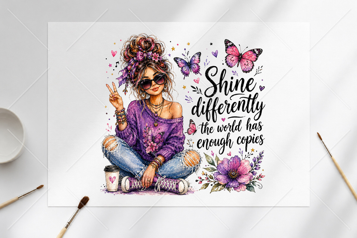 Shine Differently Purple Boho Girl, a Seasonal Illustration by Canvas Craft (Photo 6 of 6)